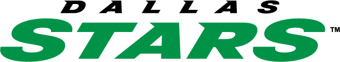 Dallas Stars logo with the word "DALLAS" in black uppercase letters above "STARS" in large green uppercase letters.