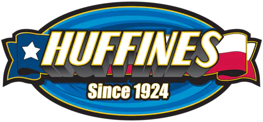 A blue oval logo with "HUFFINES" in bold yellow letters, a Texas flag motif, and "Since 1924" written below.